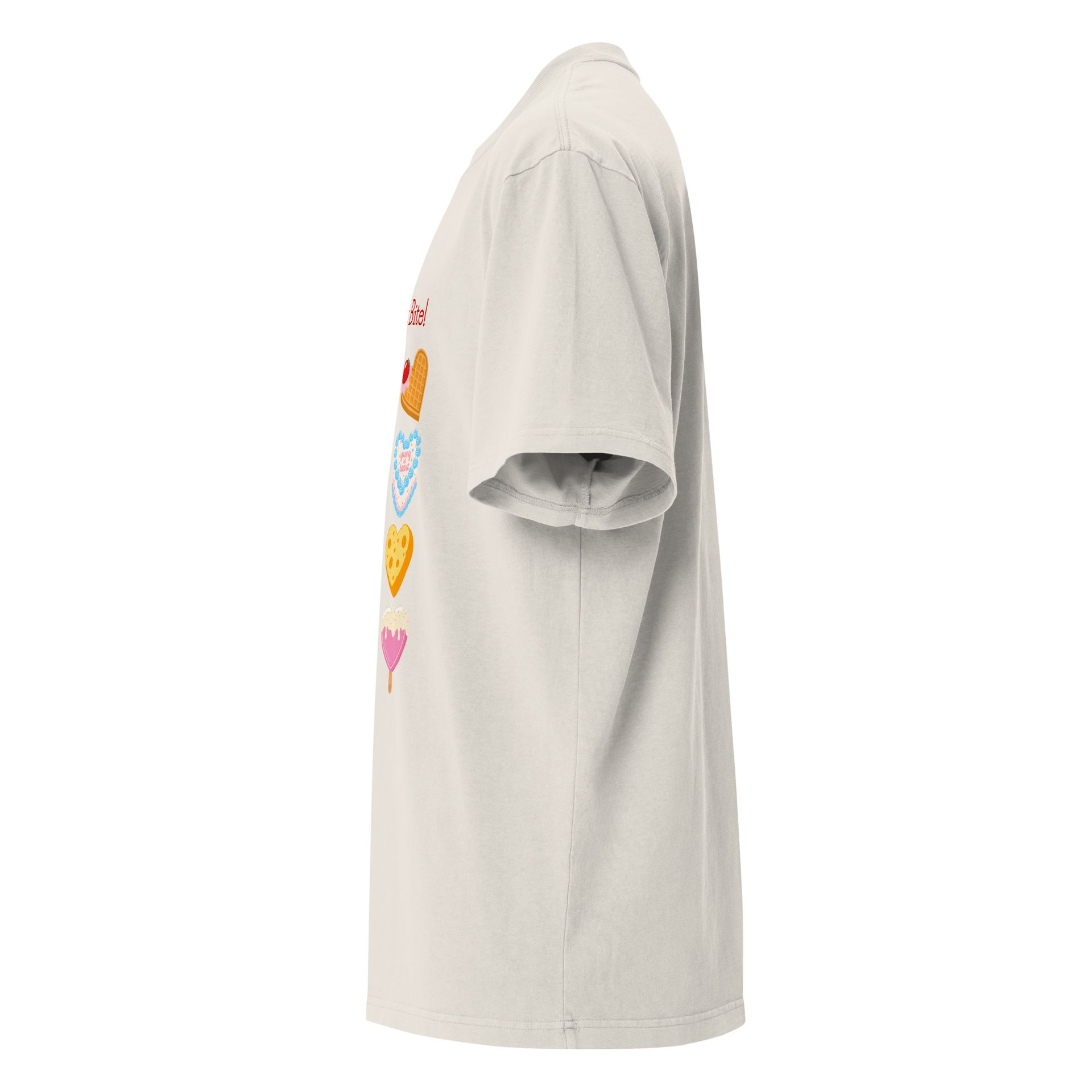 Valentine’s Day foodie shirt with heart-shaped snacks, oversized graphic tee gift for treat lovers and cute food fans