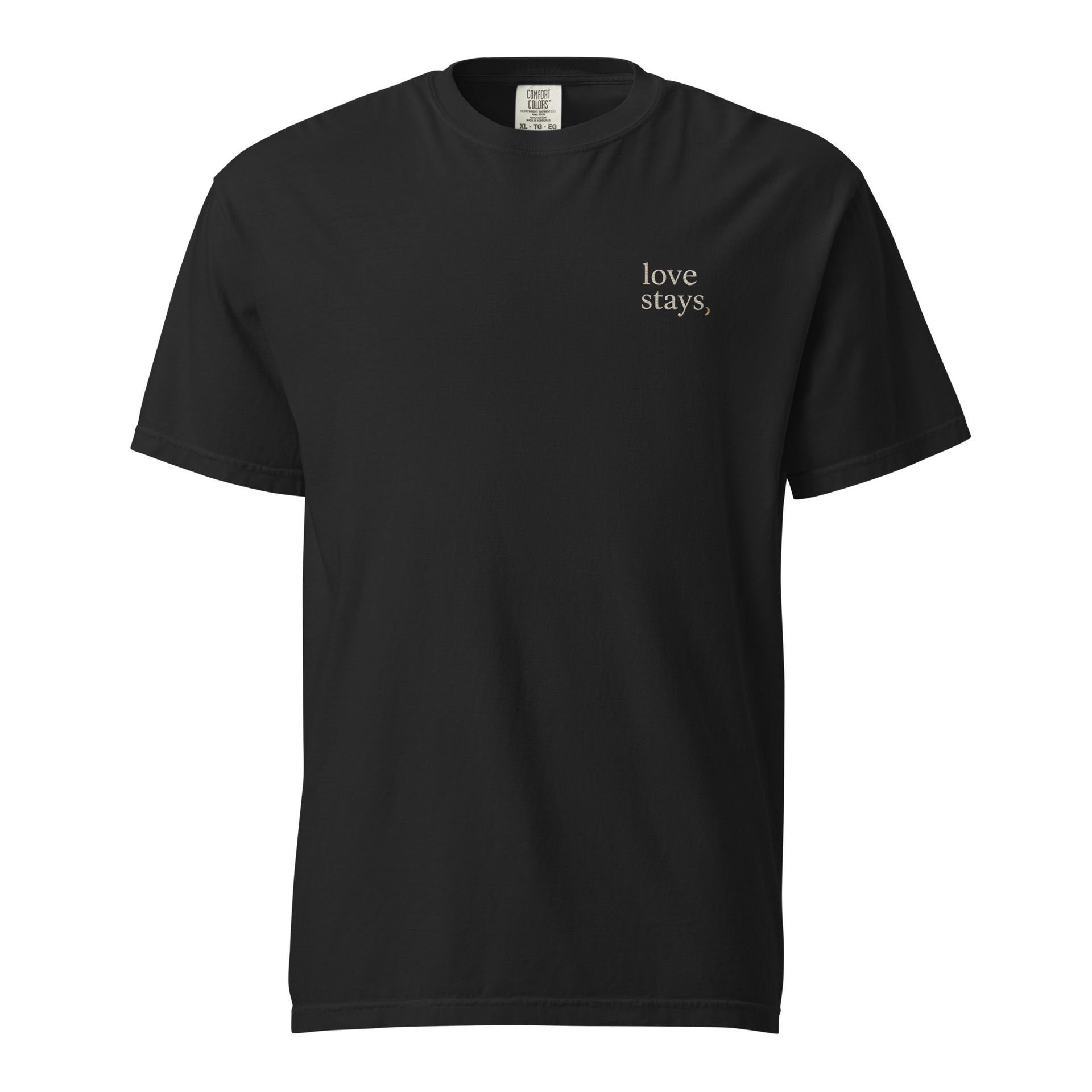Love stays embroidered t-shirt, memorial grief shirt, timeless message design from Notes for the Soul, everyday comfort
