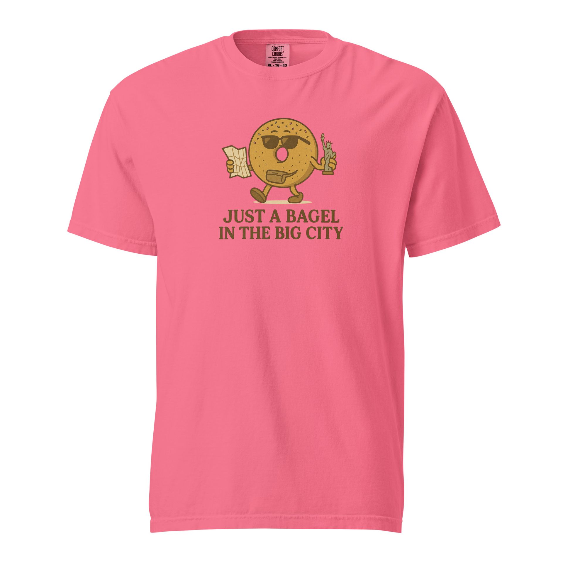 NYC bagel foodie tee, cozy brunch graphic shirt with pastel breakfast vibes, funny gift for pizza and bagel lovers