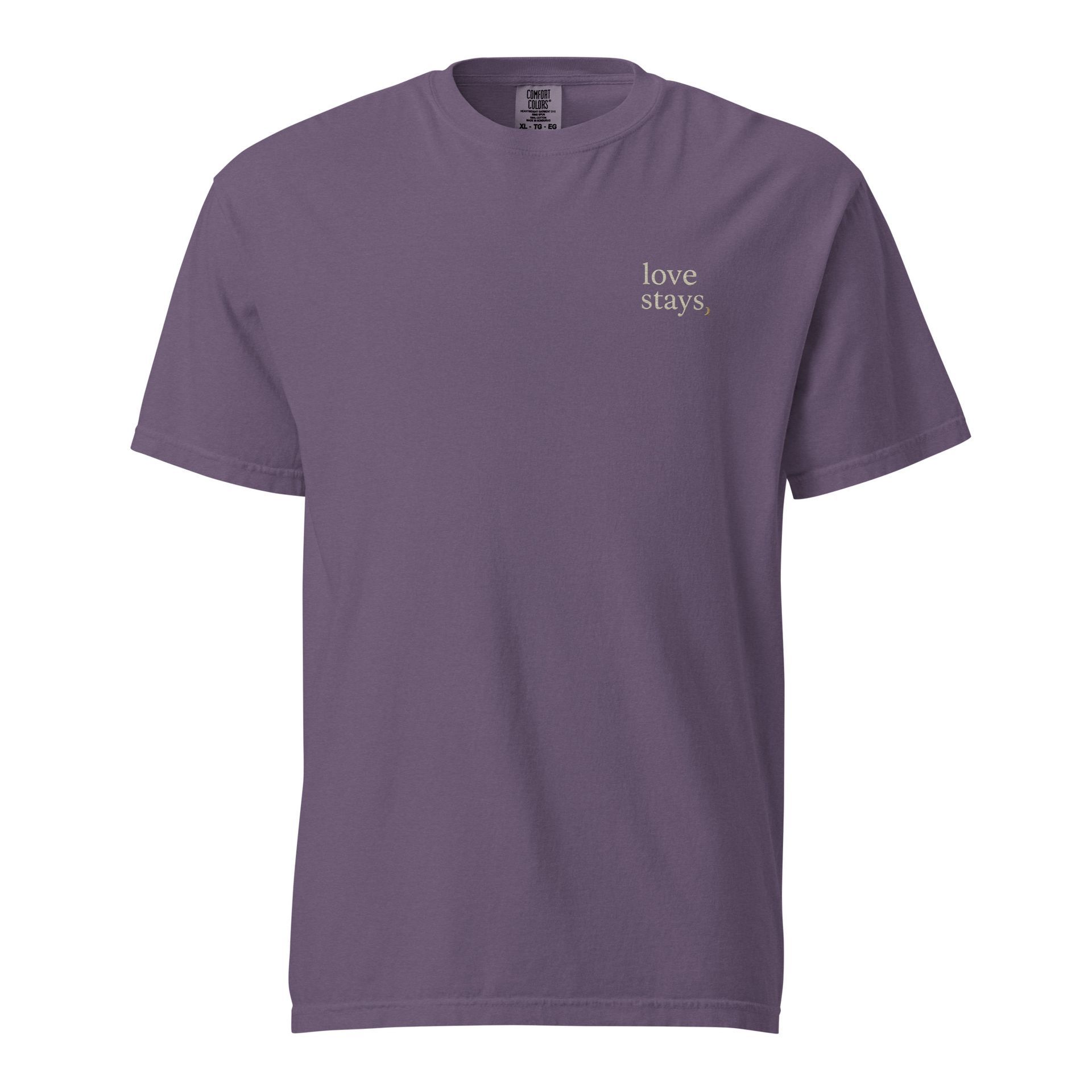 Love stays embroidered t-shirt, memorial grief shirt, timeless message design from Notes for the Soul, everyday comfort