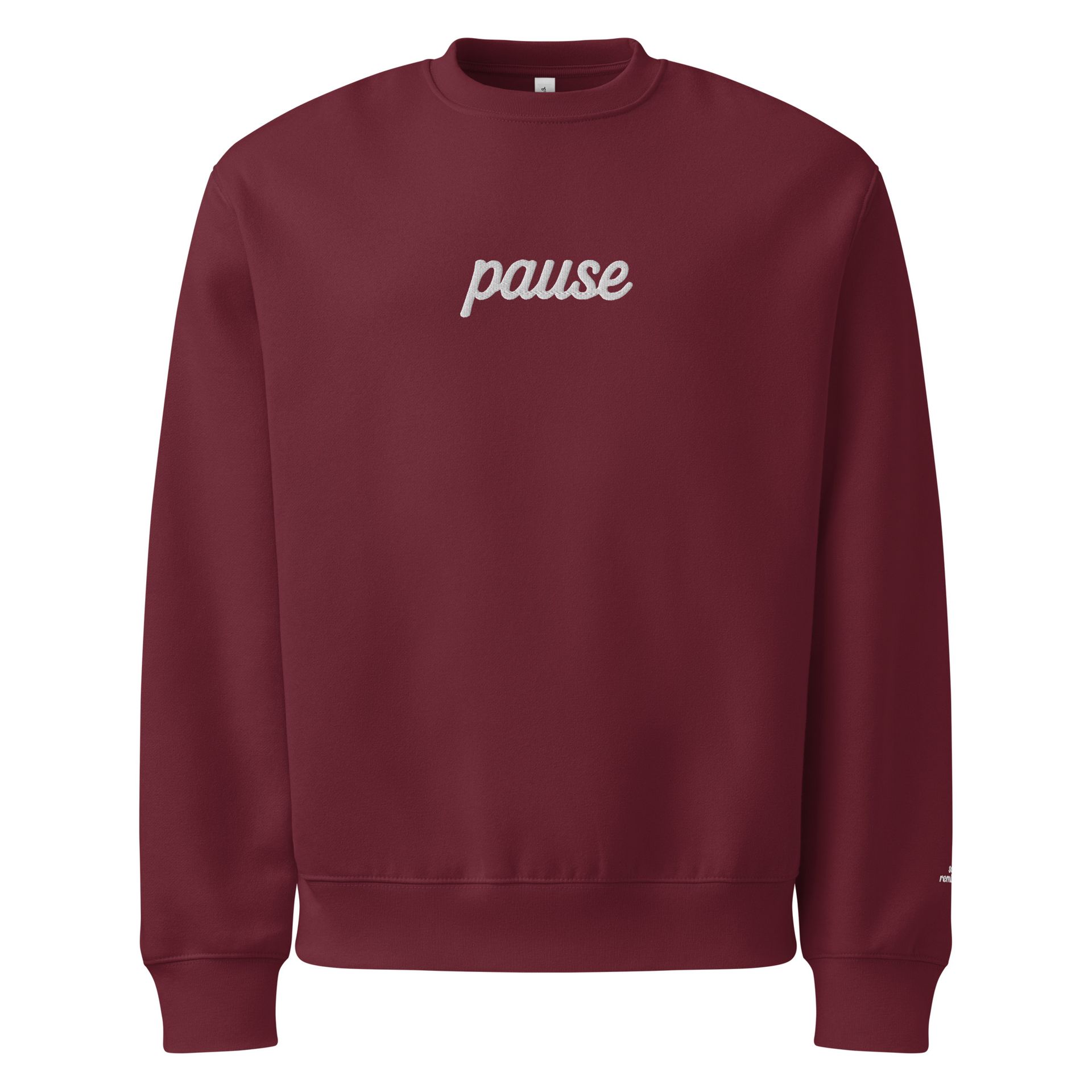 soft era sweatshirt, cozy aesthetic crewneck, quiet luxury sweater, embroidered minimal text, gentle season essentials