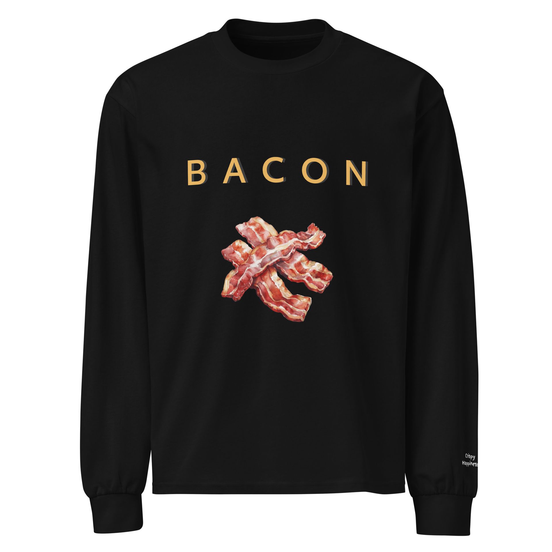 crispy bacon long sleeve tee, foodie apparel gift for meat lovers, funny brunch shirt, comfort food fashion