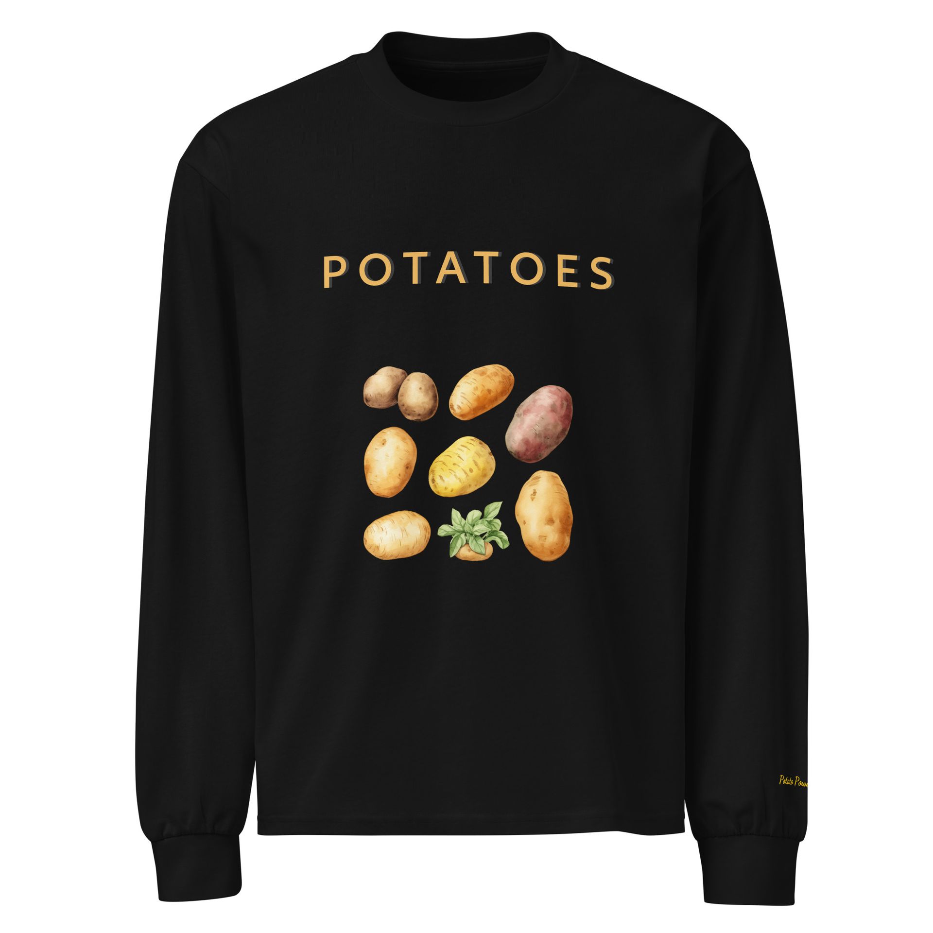 illustrated potato long sleeve shirt, unisex veggie fashion tee, farm-to-fashion gift for foodies and produce lovers