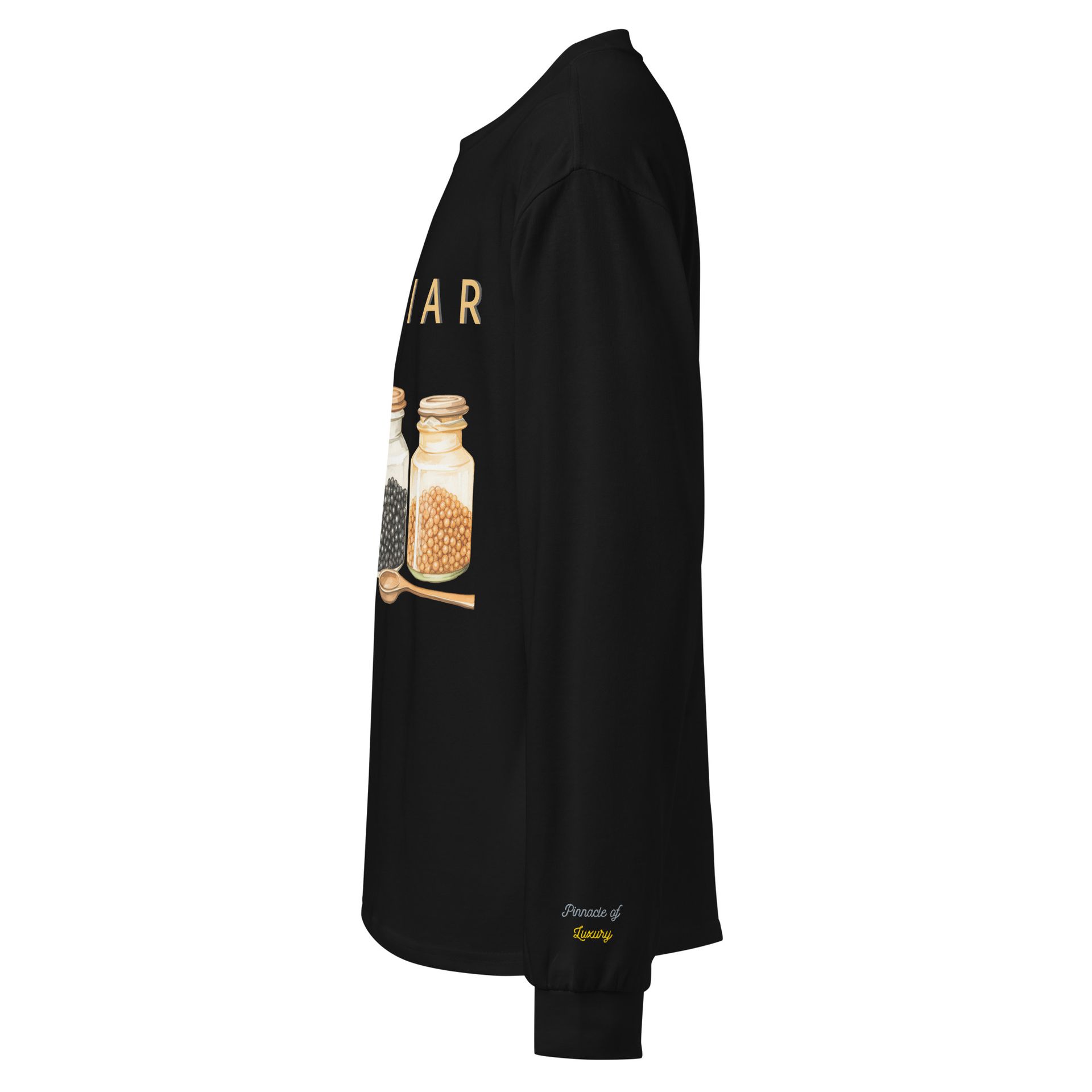 Caviar embroidered long sleeve – luxury foodie shirt for playful minimalists, statement streetwear meets gourmet elegance