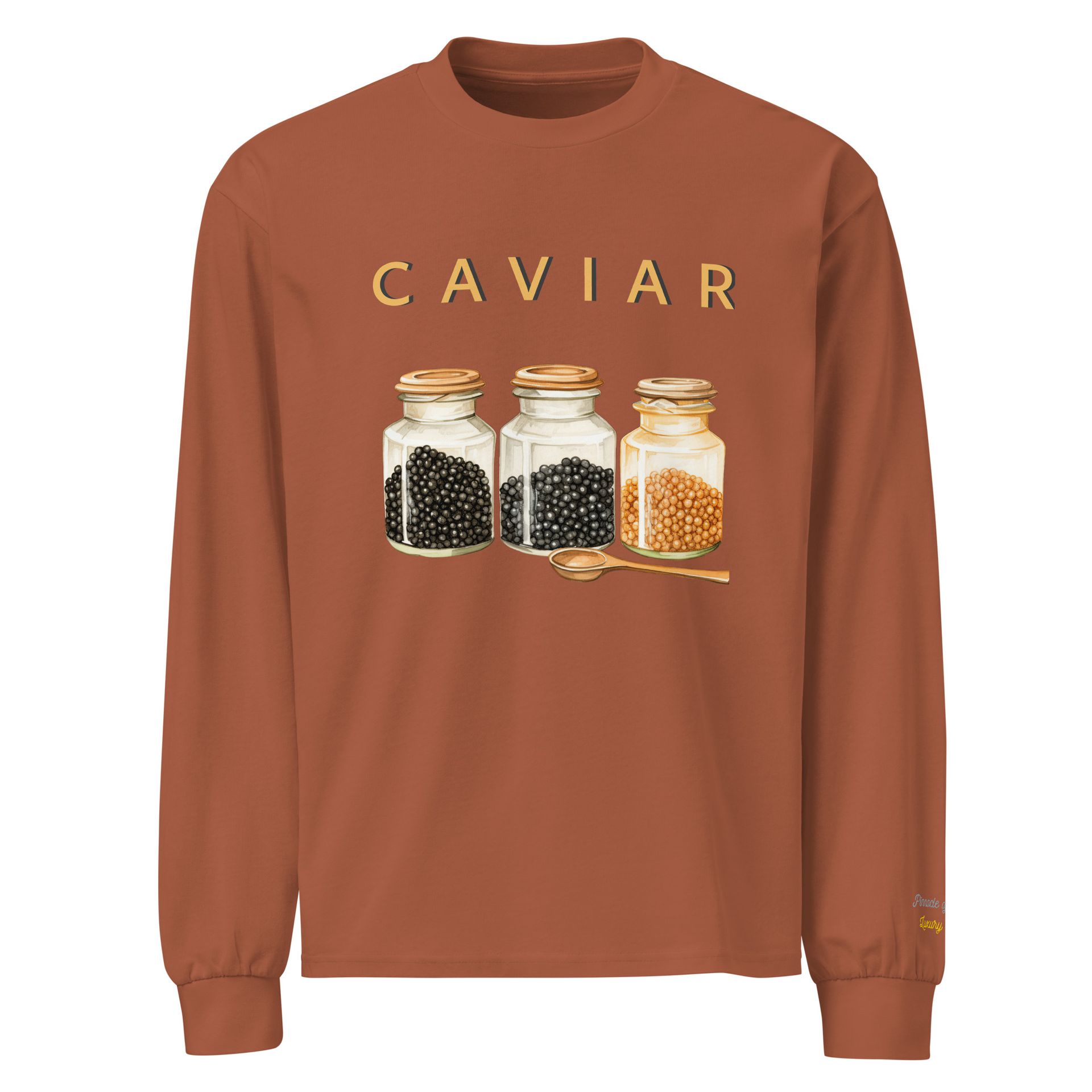 Caviar embroidered long sleeve – luxury foodie shirt for playful minimalists, statement streetwear meets gourmet elegance