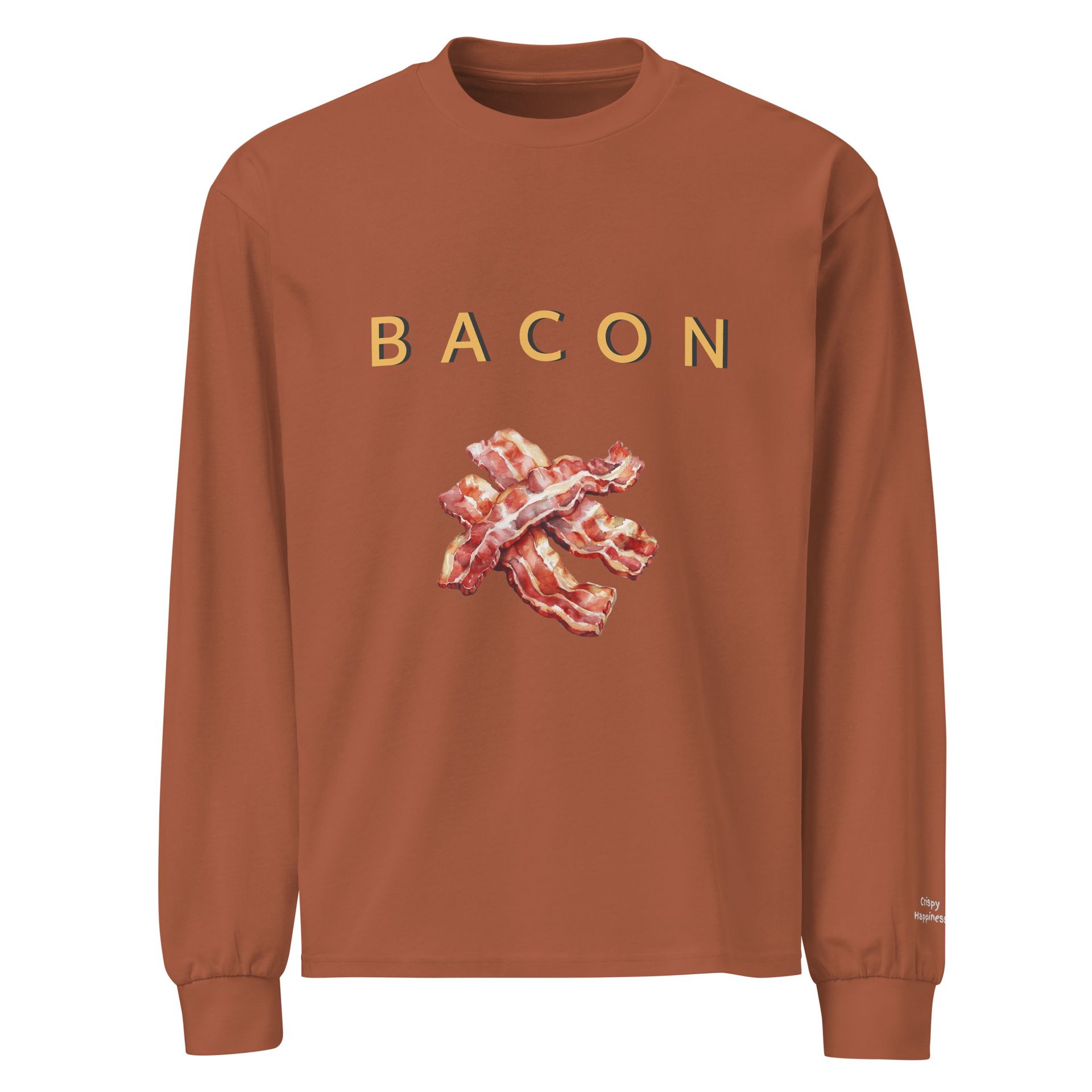 crispy bacon long sleeve tee, foodie apparel gift for meat lovers, funny brunch shirt, comfort food fashion