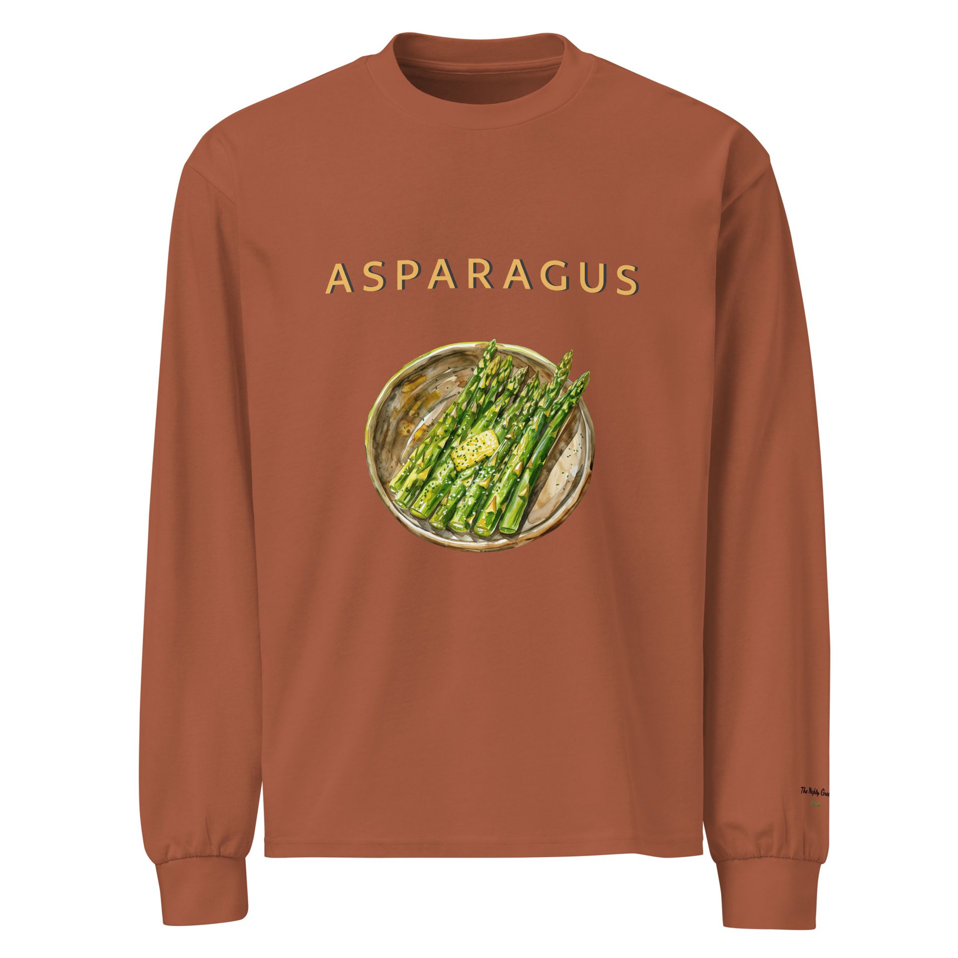 embroidered asparagus sweatshirt, gourmet veggie fashion, chic foodie gift, unisex long sleeve for culinary lovers