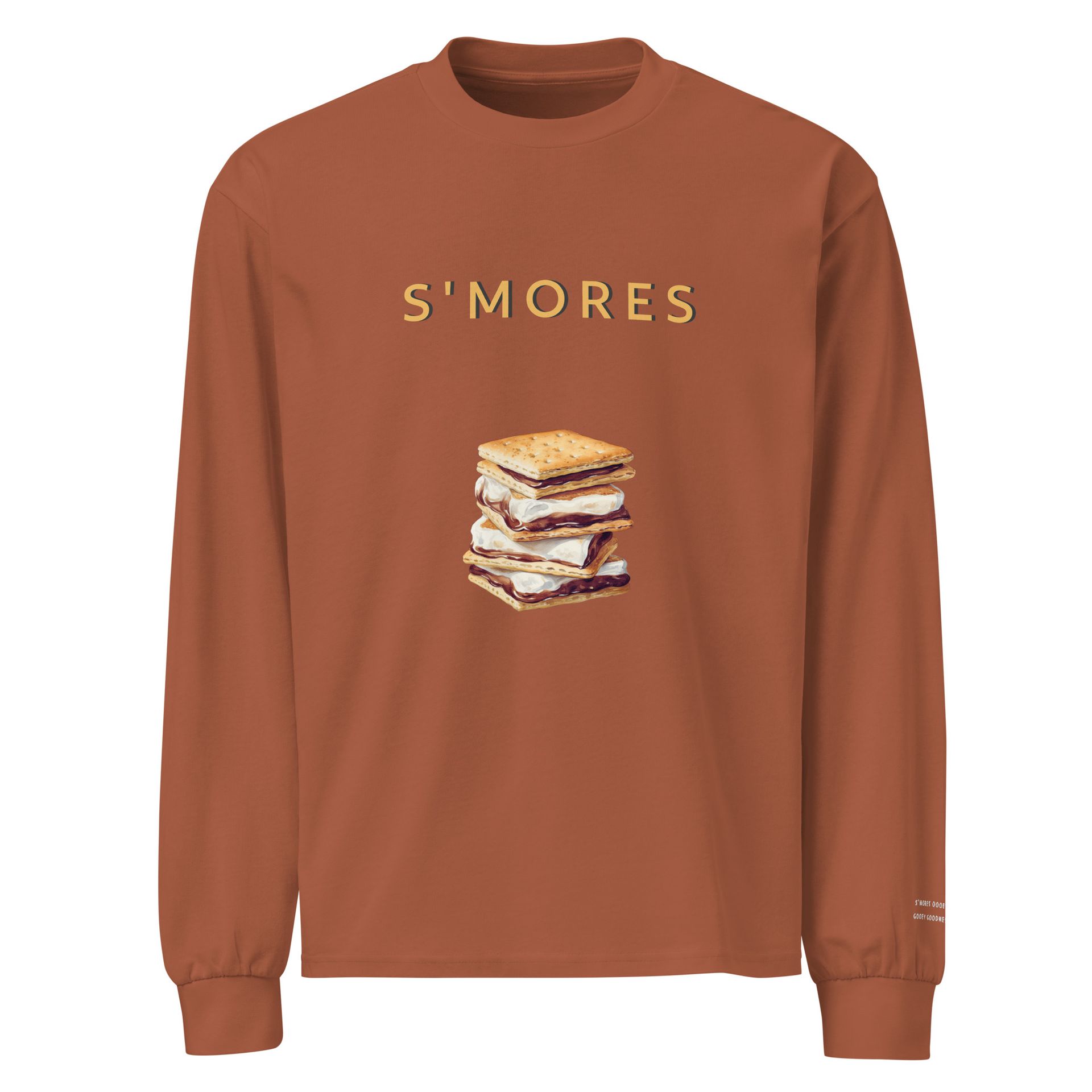 embroidered s’mores shirt, cozy dessert long sleeve tee, nostalgic foodie gift for campfire and chocolate lovers