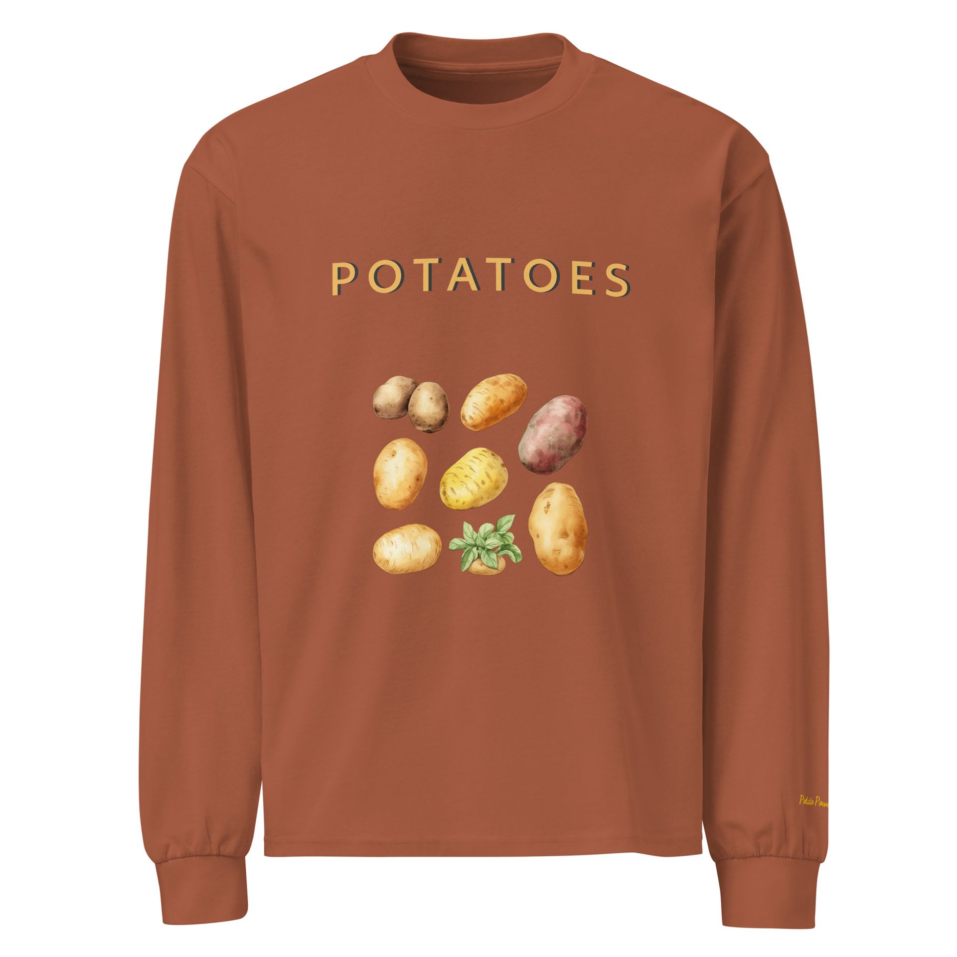 illustrated potato long sleeve shirt, unisex veggie fashion tee, farm-to-fashion gift for foodies and produce lovers
