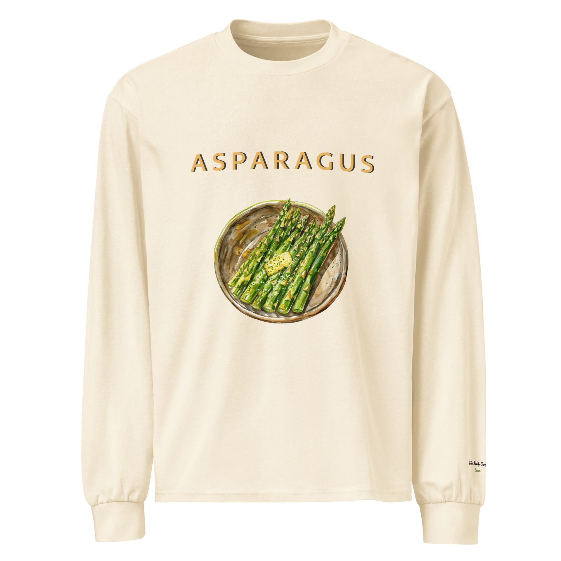 embroidered asparagus sweatshirt, gourmet veggie fashion, chic foodie gift, unisex long sleeve for culinary lovers