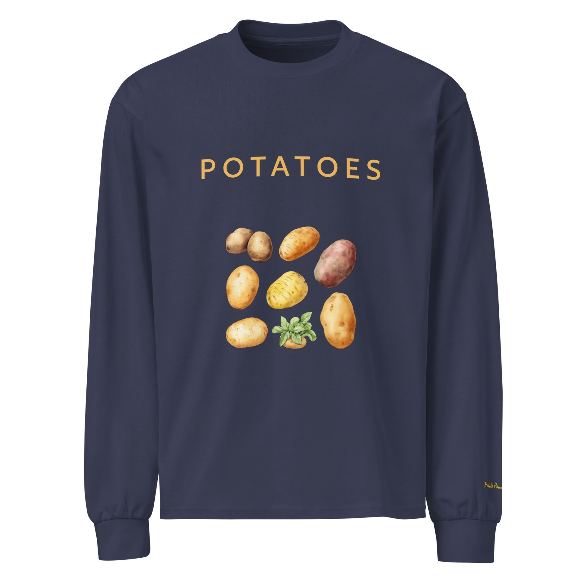 illustrated potato long sleeve shirt, unisex veggie fashion tee, farm-to-fashion gift for foodies and produce lovers