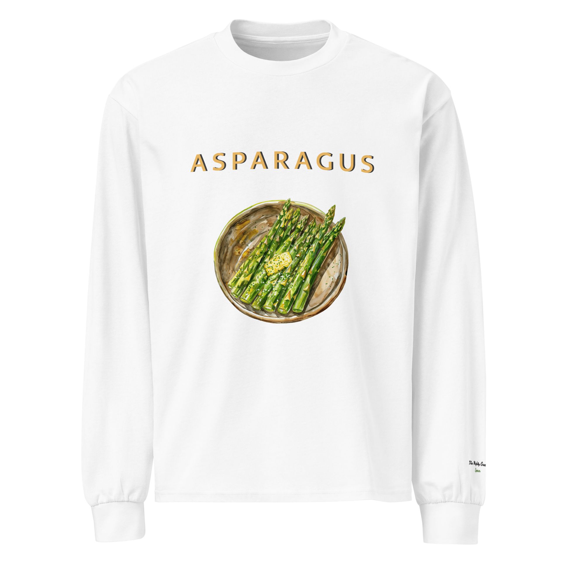 embroidered asparagus sweatshirt, gourmet veggie fashion, chic foodie gift, unisex long sleeve for culinary lovers
