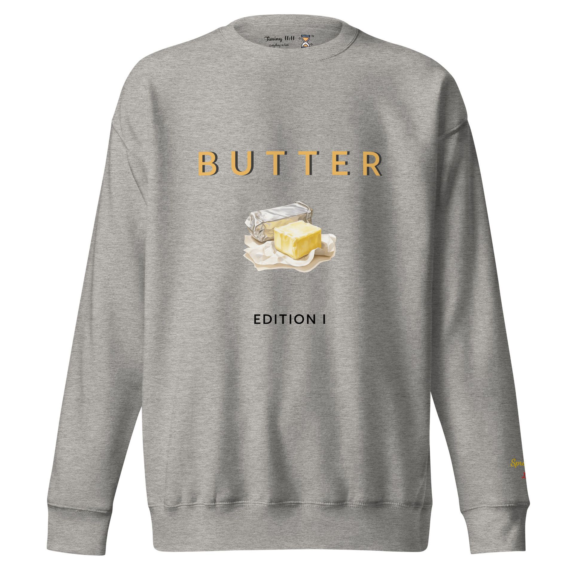 embroidered butter sweatshirt, cozy luxe foodie fashion, gourmet pun gift for chefs, food lovers, and brunch fan