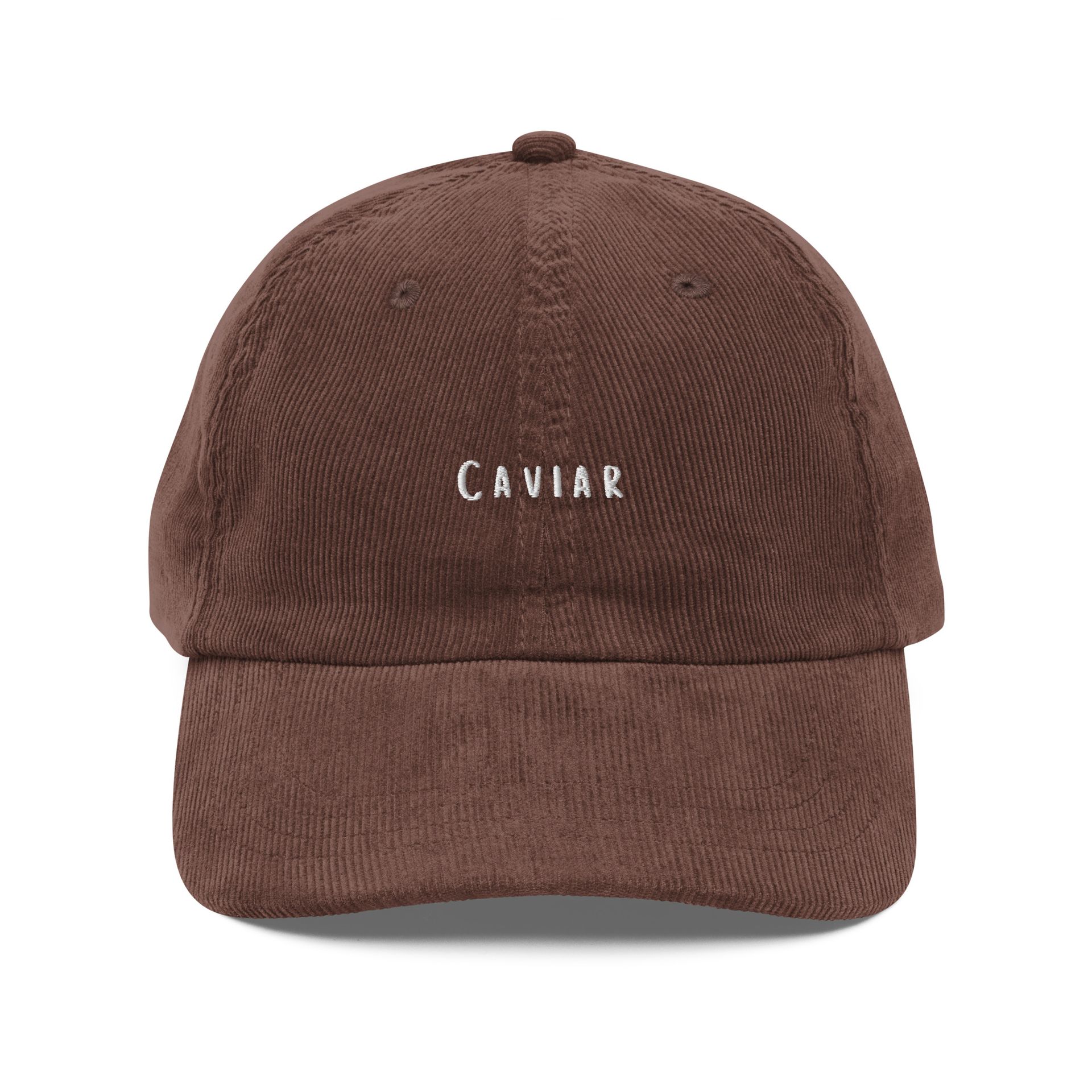 embroidered caviar dad hat, quiet luxury foodie cap with laurel detail, minimalist gift for elevated fashion lovers