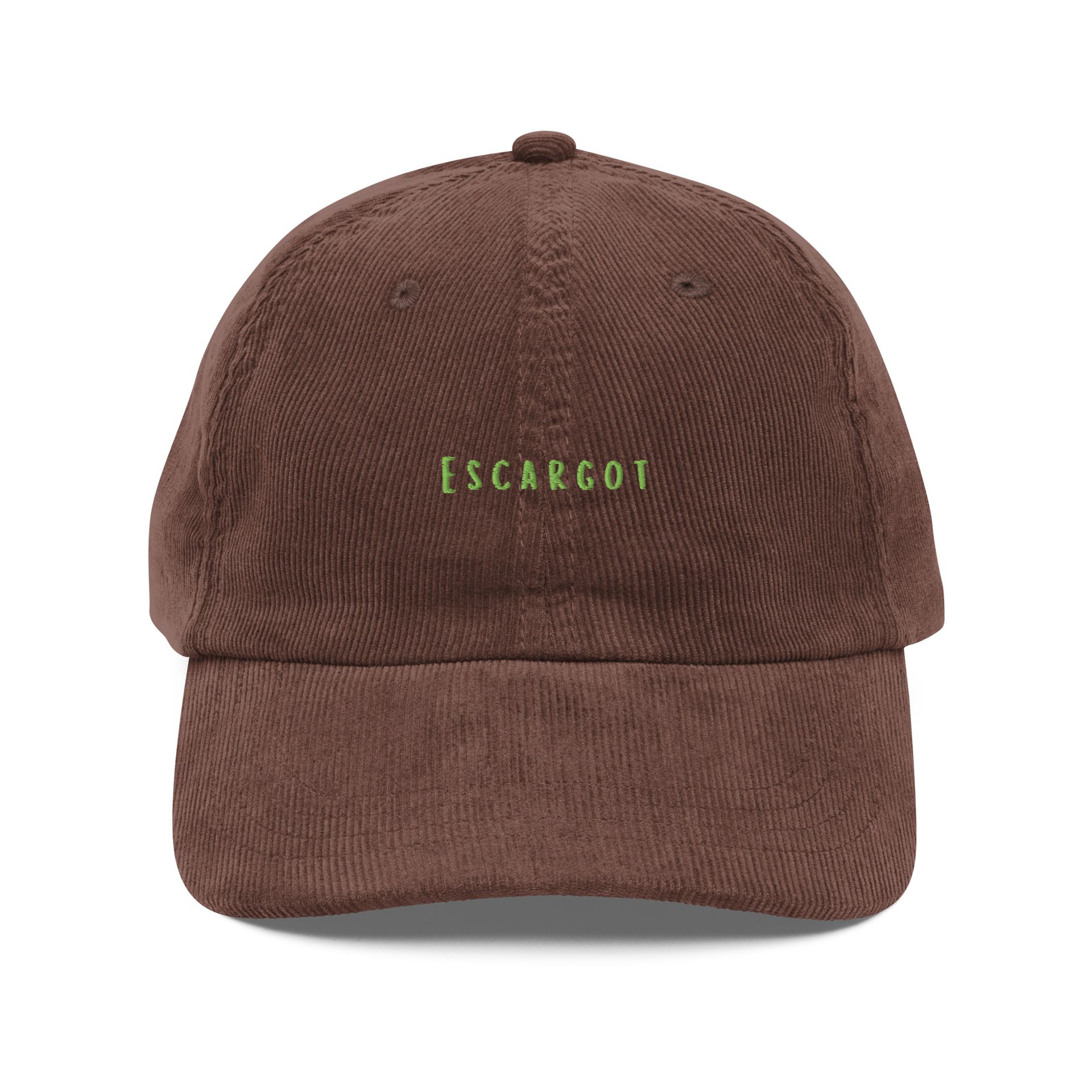escargot corduroy hat, embroidered vintage cap, parisian streetwear, french gourmet fashion, michelin, culinary gift