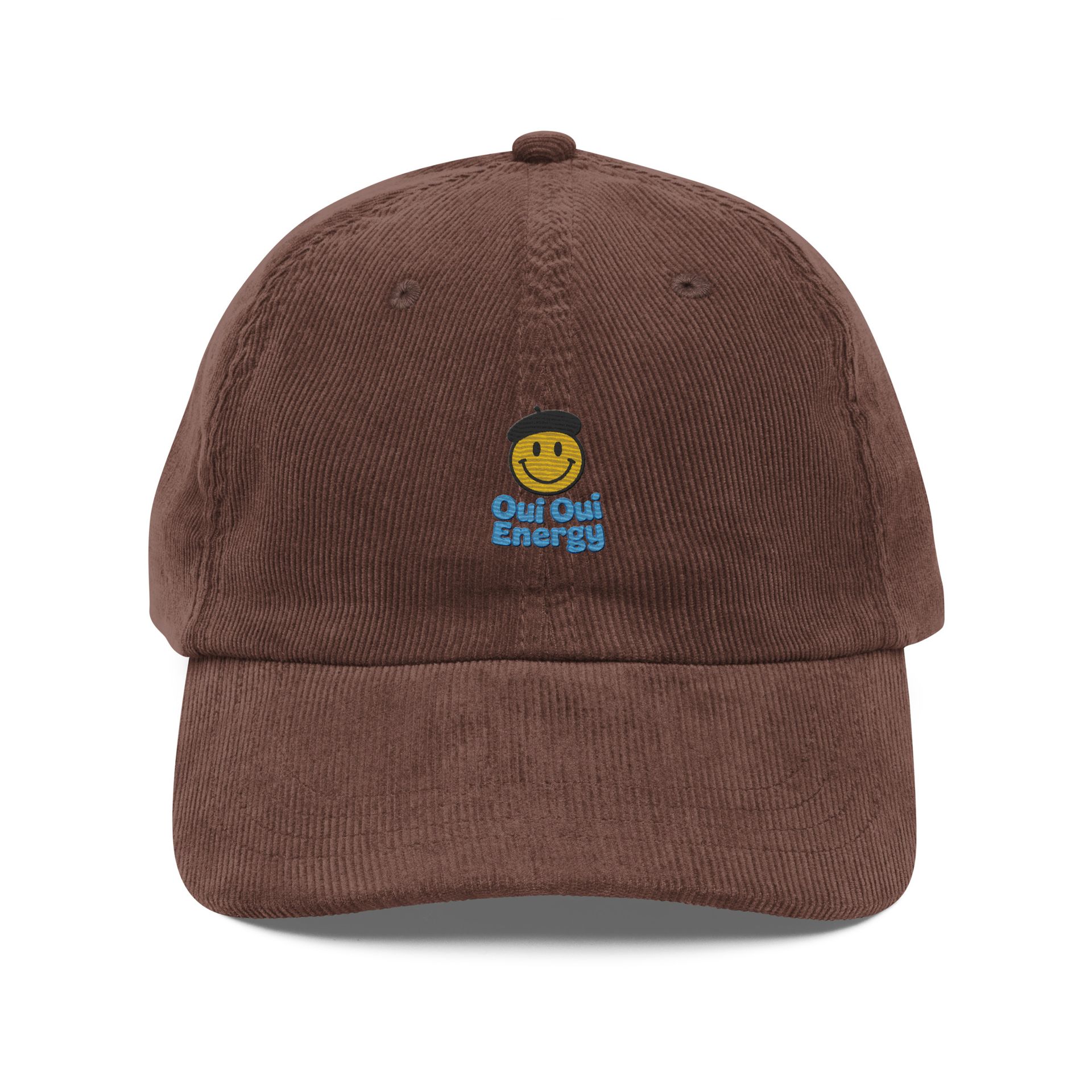 qui qui energy hat, vintage corduroy cap, embroidered smiley dad hat, retro foodie cap, playful pride cap, streetwear
