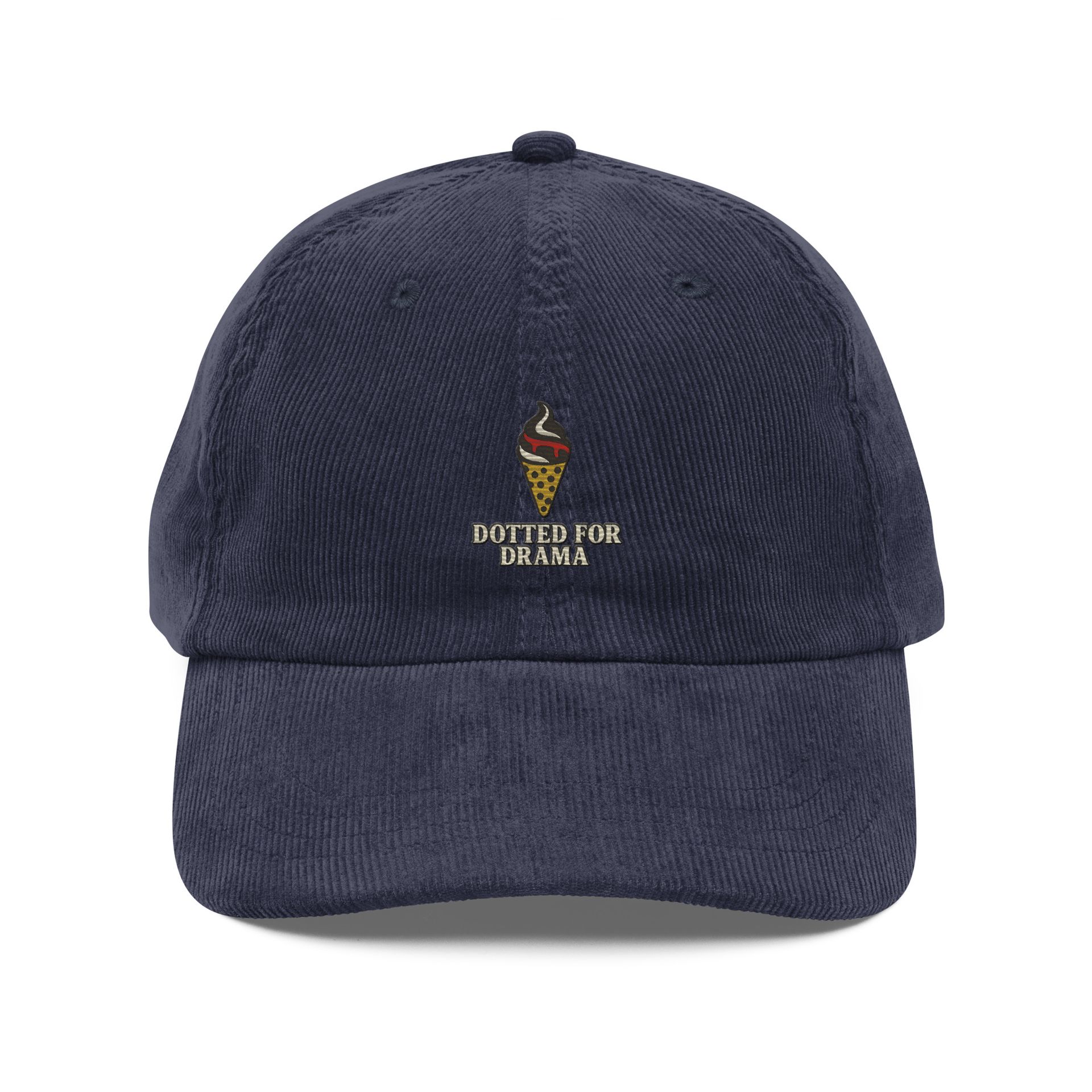 dotted for drama cap, dalmatian corduroy hat, fashion villain foodie dad cap, couture ice cream hat, bold streetwear