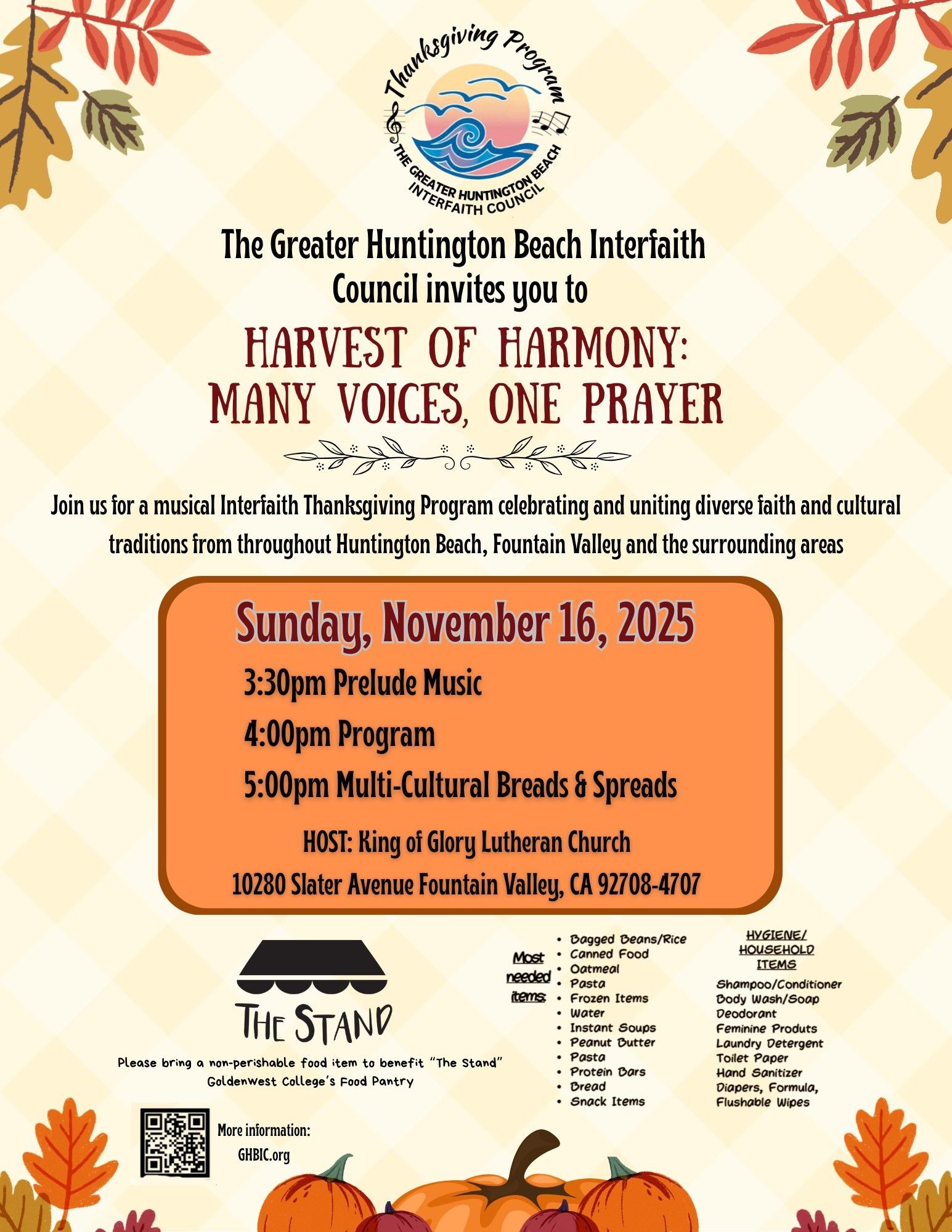 Harvest of Harmony Thanksgiving program flyer: