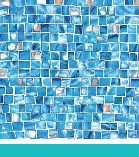 Blue mosaic tile pattern, with some beige tiles, against a white border.