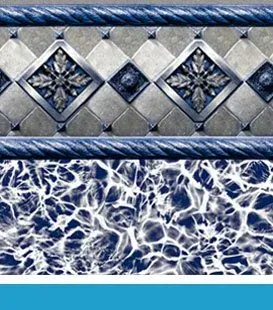 Pool liner design with a blue rope border, diamond pattern, and water reflection.