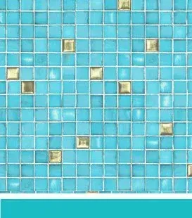 Turquoise square tile pattern with gold square accents.