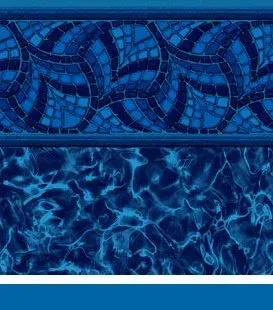 Blue pool liner design with mosaic tile border over water pattern.