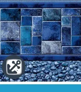 Pool liner design featuring blue stone tiles and pebble border.