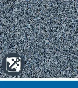 Blue granite surface with an anchor logo in the lower left corner.