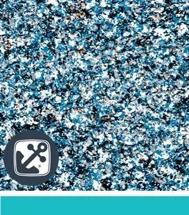 Blue and white speckled epoxy flooring with an anchor logo in the corner.