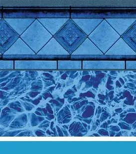 Blue pool liner with tile border and rippling water.