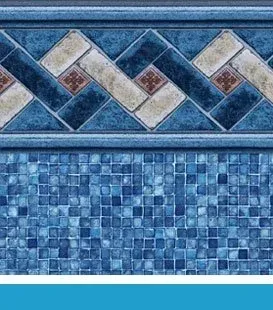 Blue pool liner with mosaic pattern and decorative tile border.