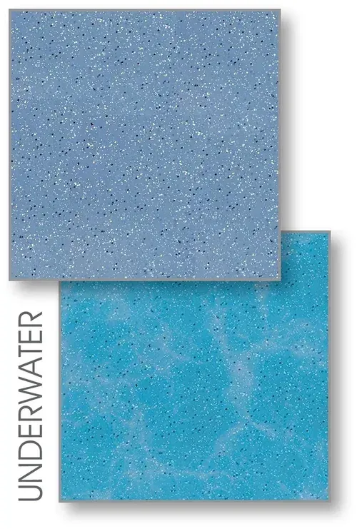 Two square illustrations: one light blue, one teal with water ripples. 