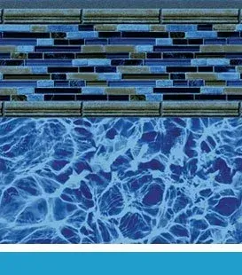 Pool liner with blue tile border and water pattern.