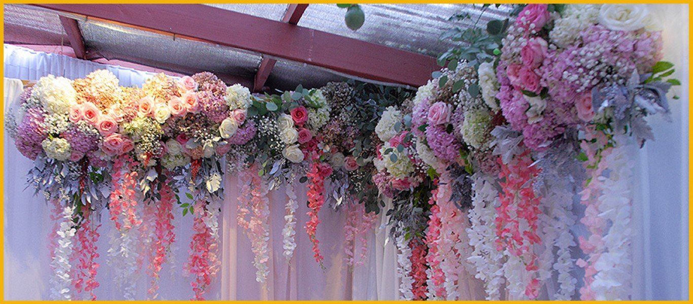 Bexx Secret Garden  Wedding Ceremony Backdrop Custom Pink and White Hanging Flowers