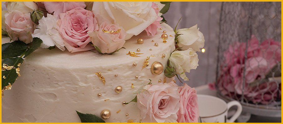 Bridal Shower Cake with Fresh Flowers Gold leaf