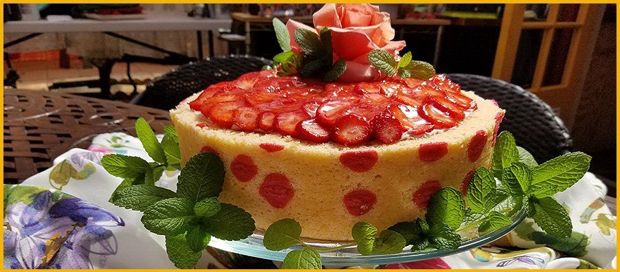 Red Polka Dot Fresh Strawberry and Cream Cake