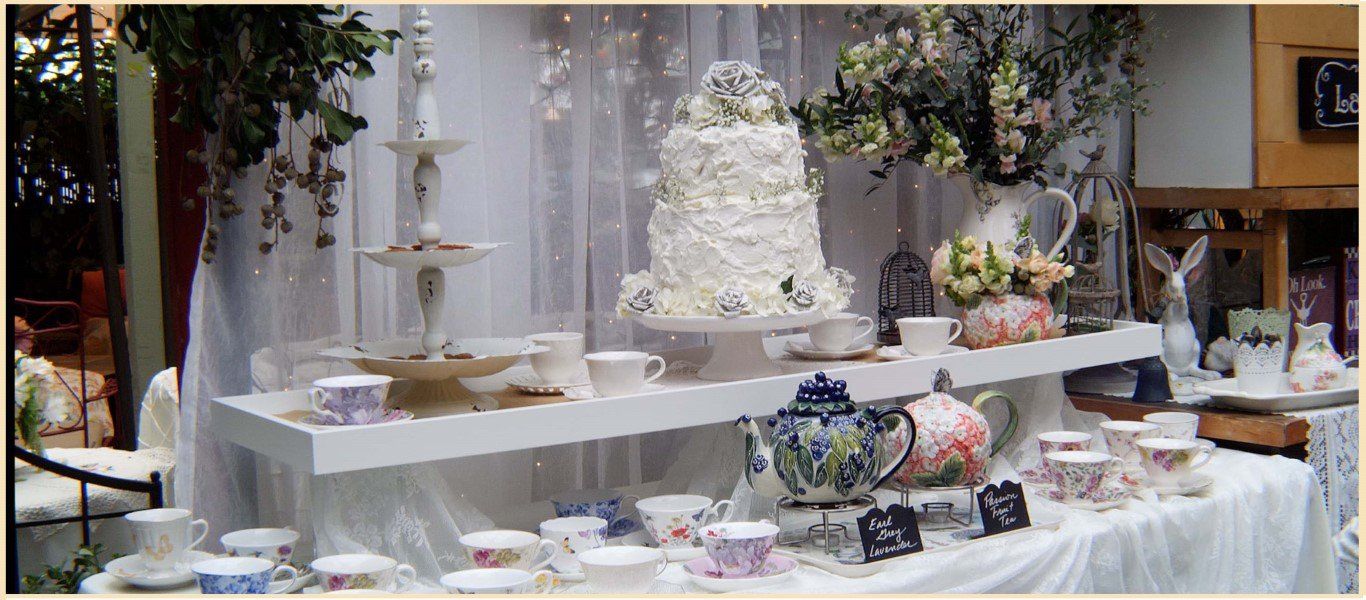 Bexx Secret Garden Vintage Wedding Cake Tea Table Backdrop
