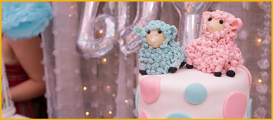 Pink and blue Polka Dot Baby Lamb Shower Cake