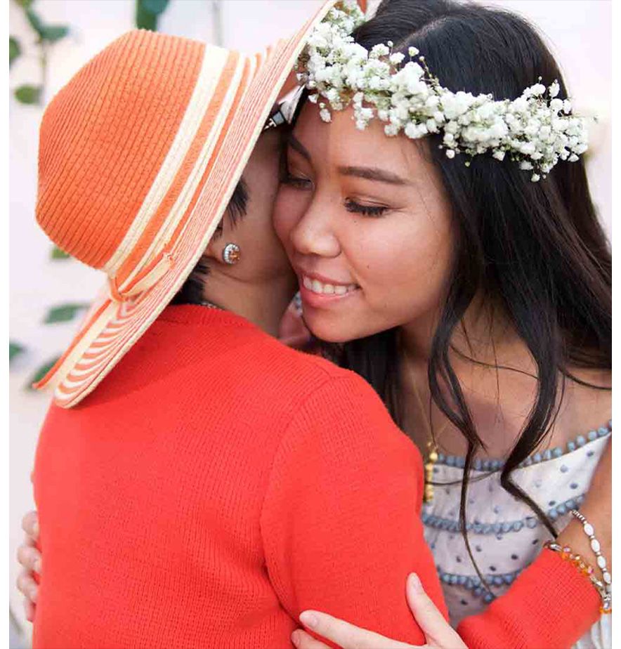 Bride to be and mother embracing in Bexx Secret Garden 