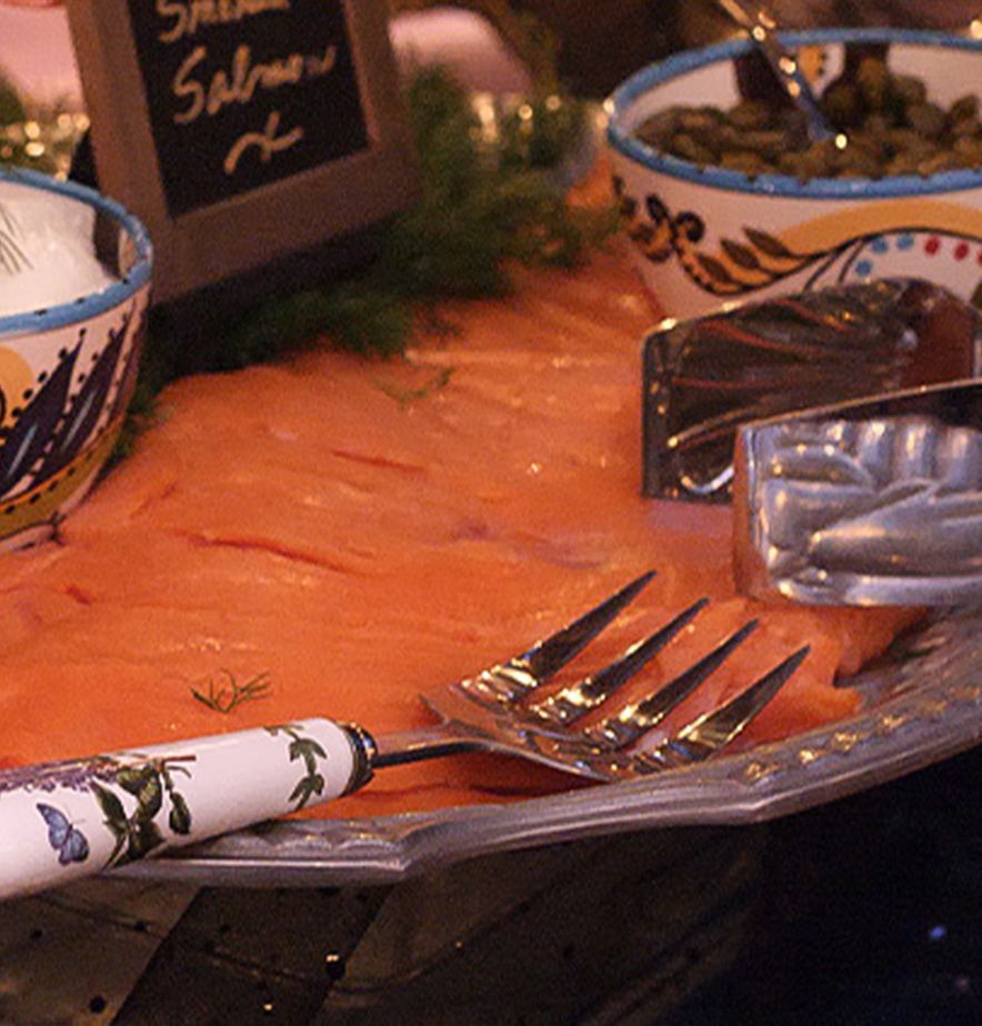 Smoked Salmon platter on grazing table.