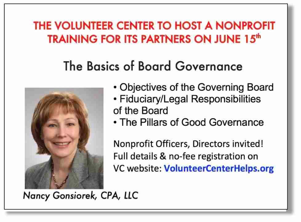 The volunteer center is hosting a nonprofit training for its partners on june 15th