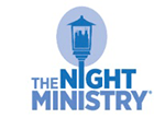 A logo for the night ministry with a lamp post in the middle.