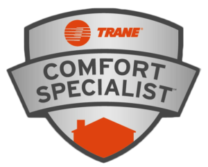 A trane comfort specialist logo with a house on it