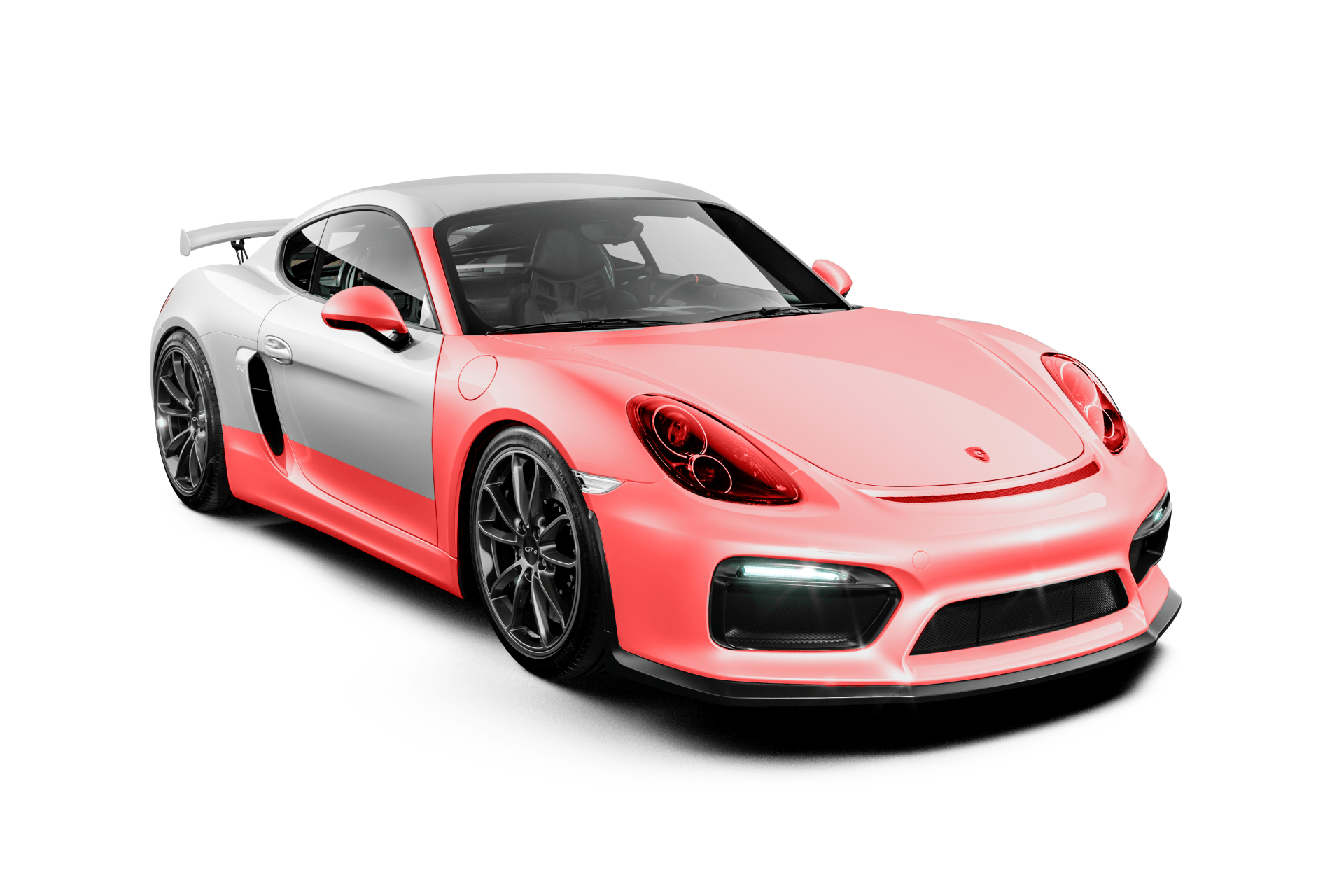 A red and white sports car on a white background.