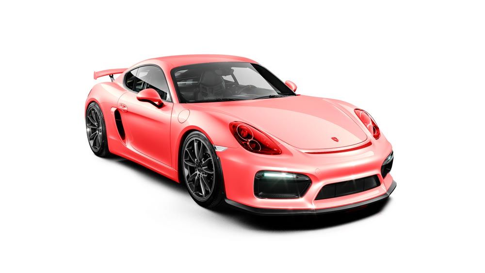 A pink porsche 911 gt4 rs is shown on a white background.