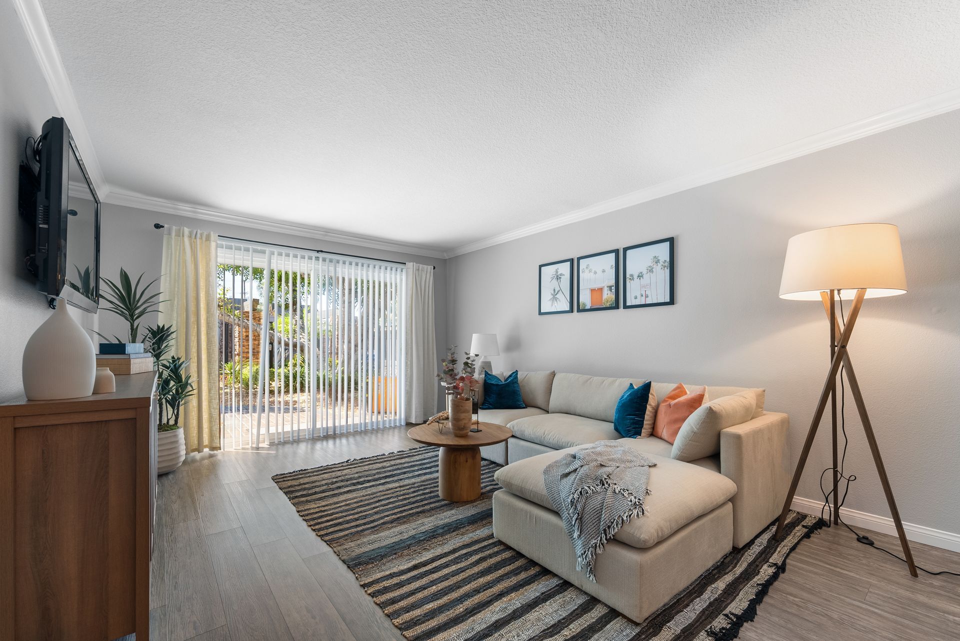 Living room with sofa and patio door