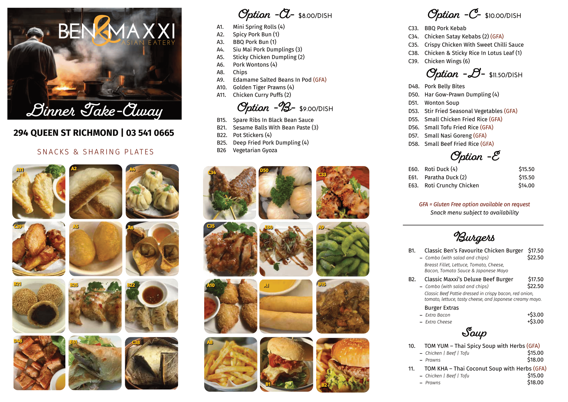 A menu for a restaurant with appetizers on it