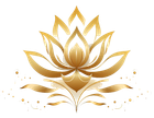 A gold lotus flower with leaves on a white background