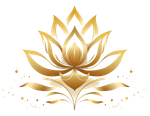 A gold lotus flower with leaves on a white background