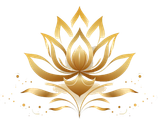 A gold lotus flower with leaves on a white background